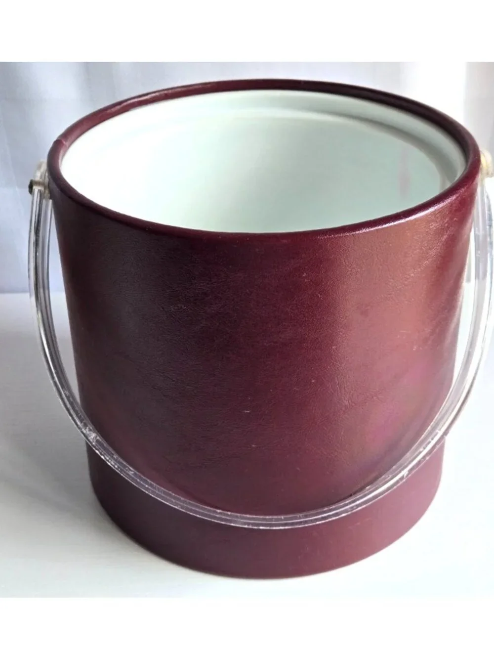 Georges Briard Red Faux Leather Ice Bucket Clear Acrylic Lid and Handle U.S.A.
